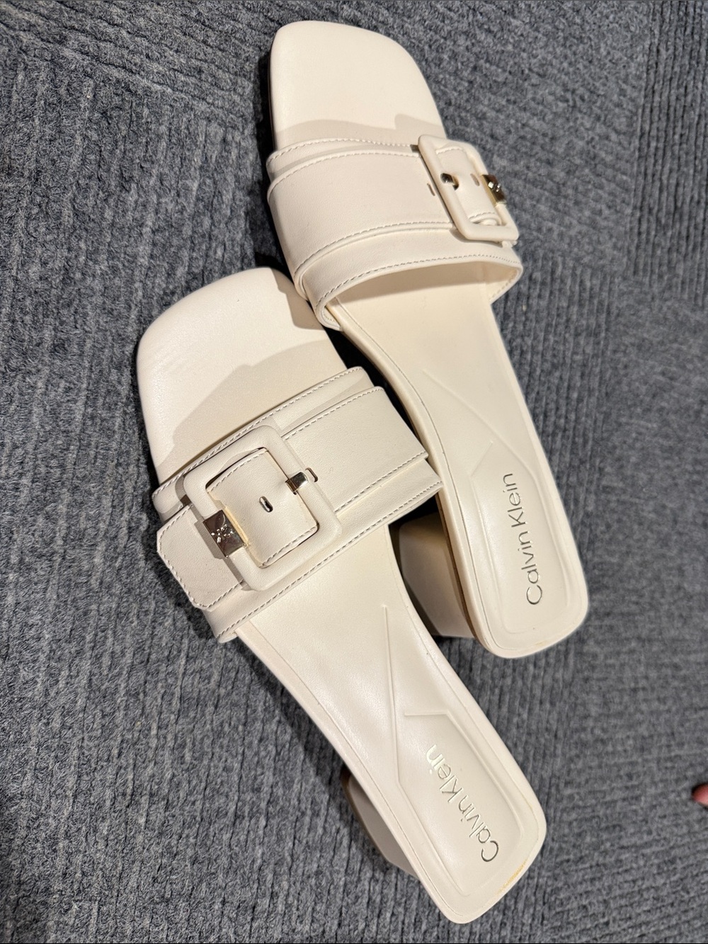 Calvin Klein Ivory Buckle Slide Mules